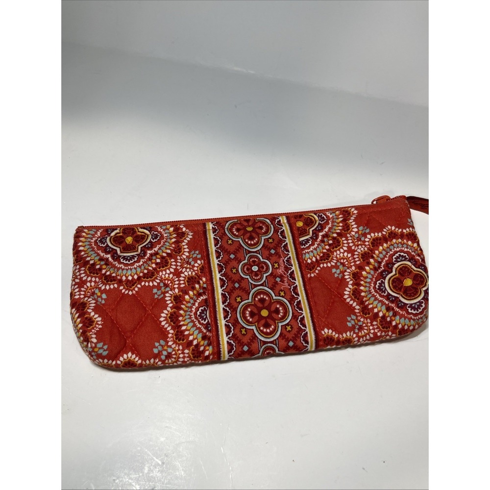 Vera Bradley Brush Pencil Case Pouch Retired Paprika Cotton Zipper